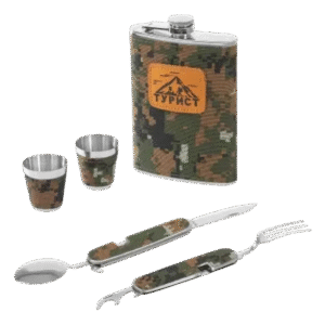 Licorera Petaca Wisquera 9oz + Copas + Set De Servicios